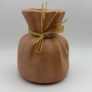 Rustic Terracotta Vase Raffia Tie Farmhouse Boho Southwestern Clay Pot Decor